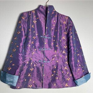 Wei Na Si Embroidery Embellished Frog Closures Iridescent Silk Jacket Purple 3XL